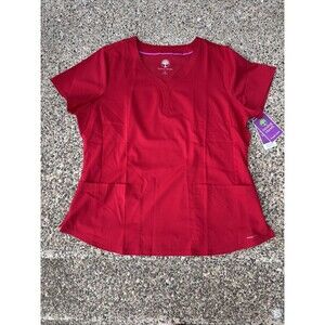Scrub Top Healing Hands Women 2X Red Style 2167 Y-Neck 2 Pockets NWT Nurse